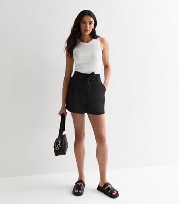Tall Black High Waist Belted Shorts New Look