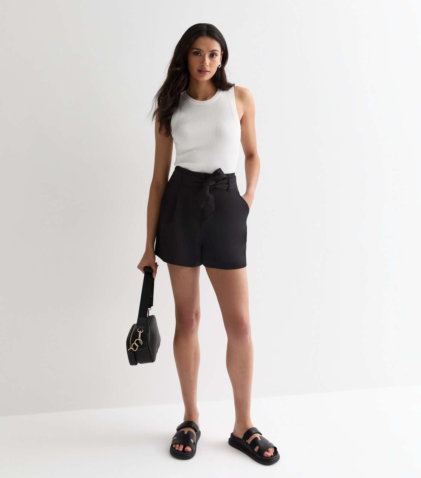 Tall Black High Waist Belted Shorts Image 3