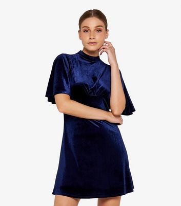 Apricot Navy Velvet Flared Mini Dress New Look