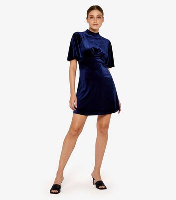 Apricot Navy Velvet Flared Mini Dress New Look