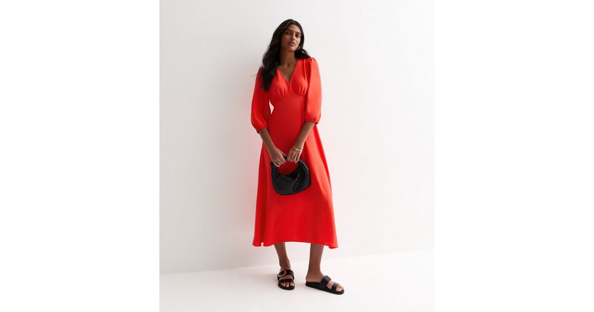 Red V Neck Midi Dress New Look