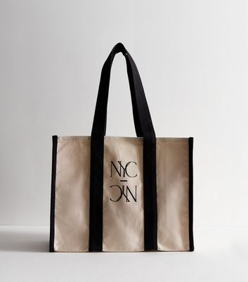 Beige and Black NYC Cotton Tote Bag New Look