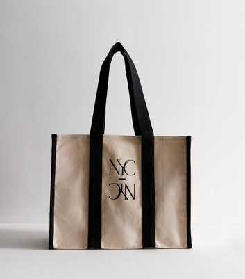 Beige and Black NYC Cotton Tote Bag 