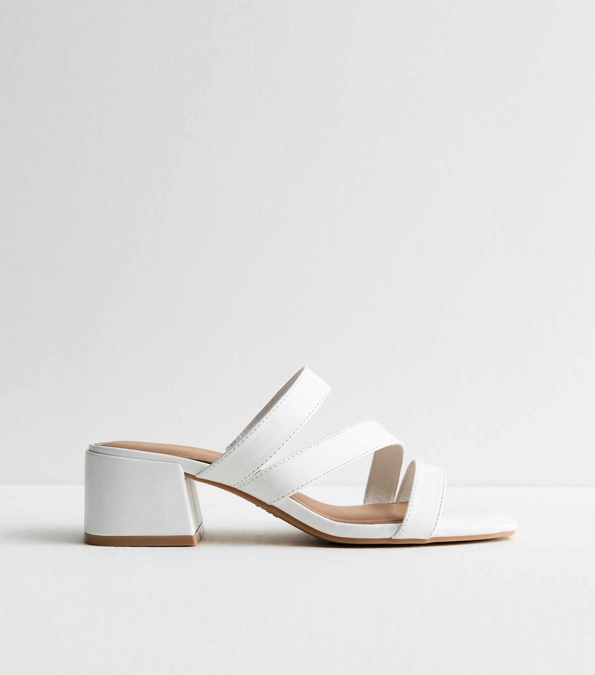 Women's White Leather-Look Triple Strap Block Heel Mules New Look