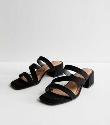 Black Suedette Strappy Block Heel Mule Sandals
