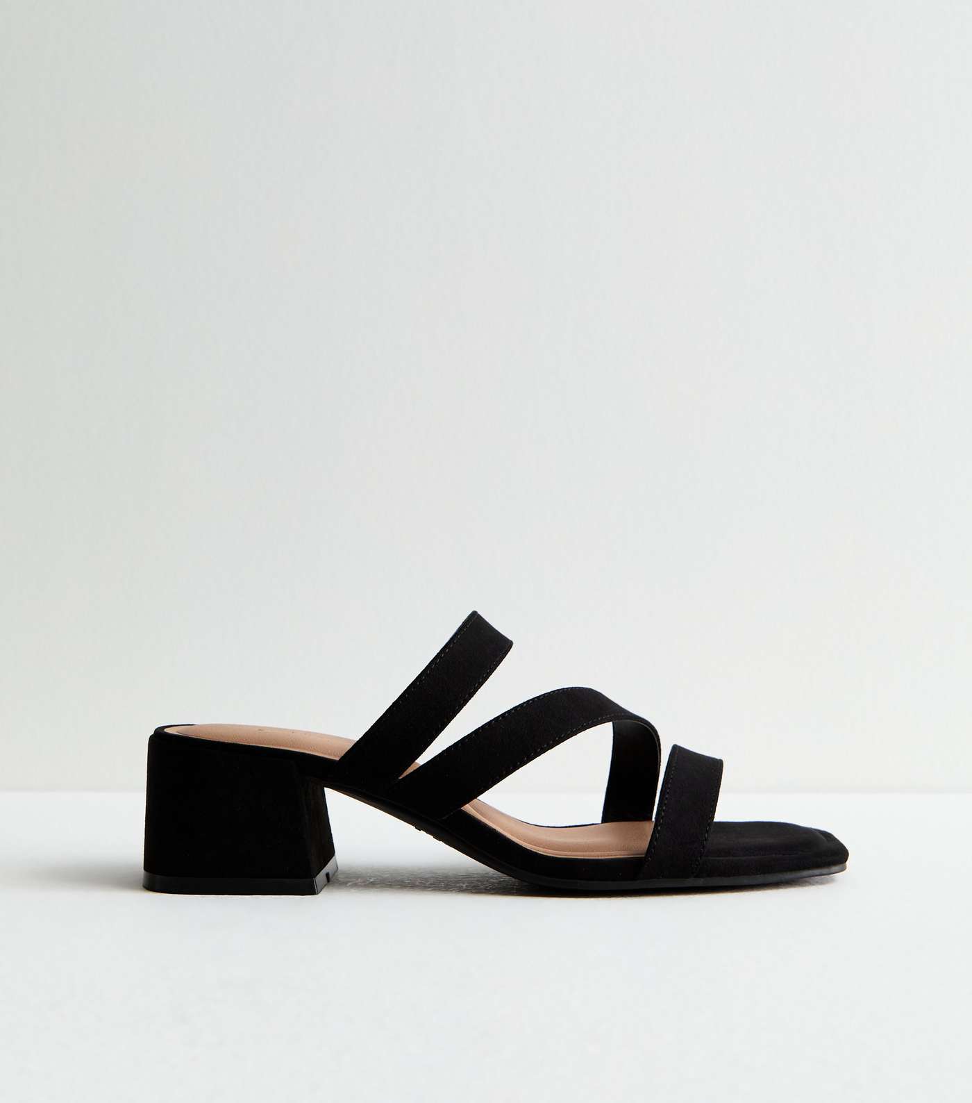 Black Suedette Strappy Block Heel Mule Sandals Image 3