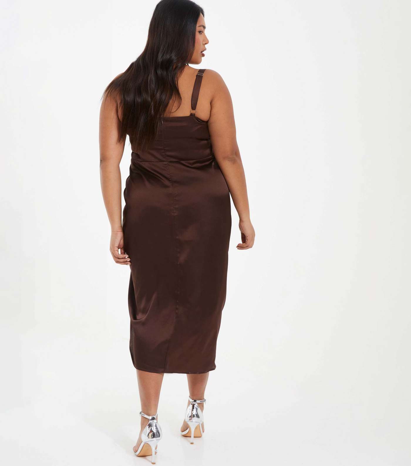 QUIZ Curves Dark Brown Cowl Neck Midi Dress Image 3