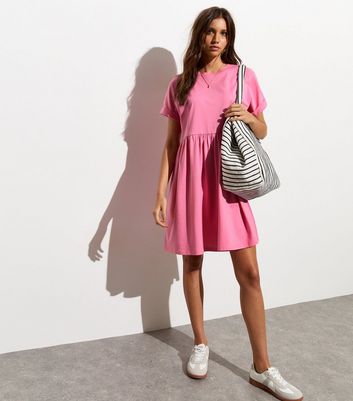 Pink Cotton Mini Smock Dress New Look