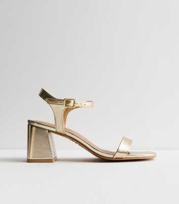 Wide Fit Gold Leather-Look 2 Part Block Heel Sandals