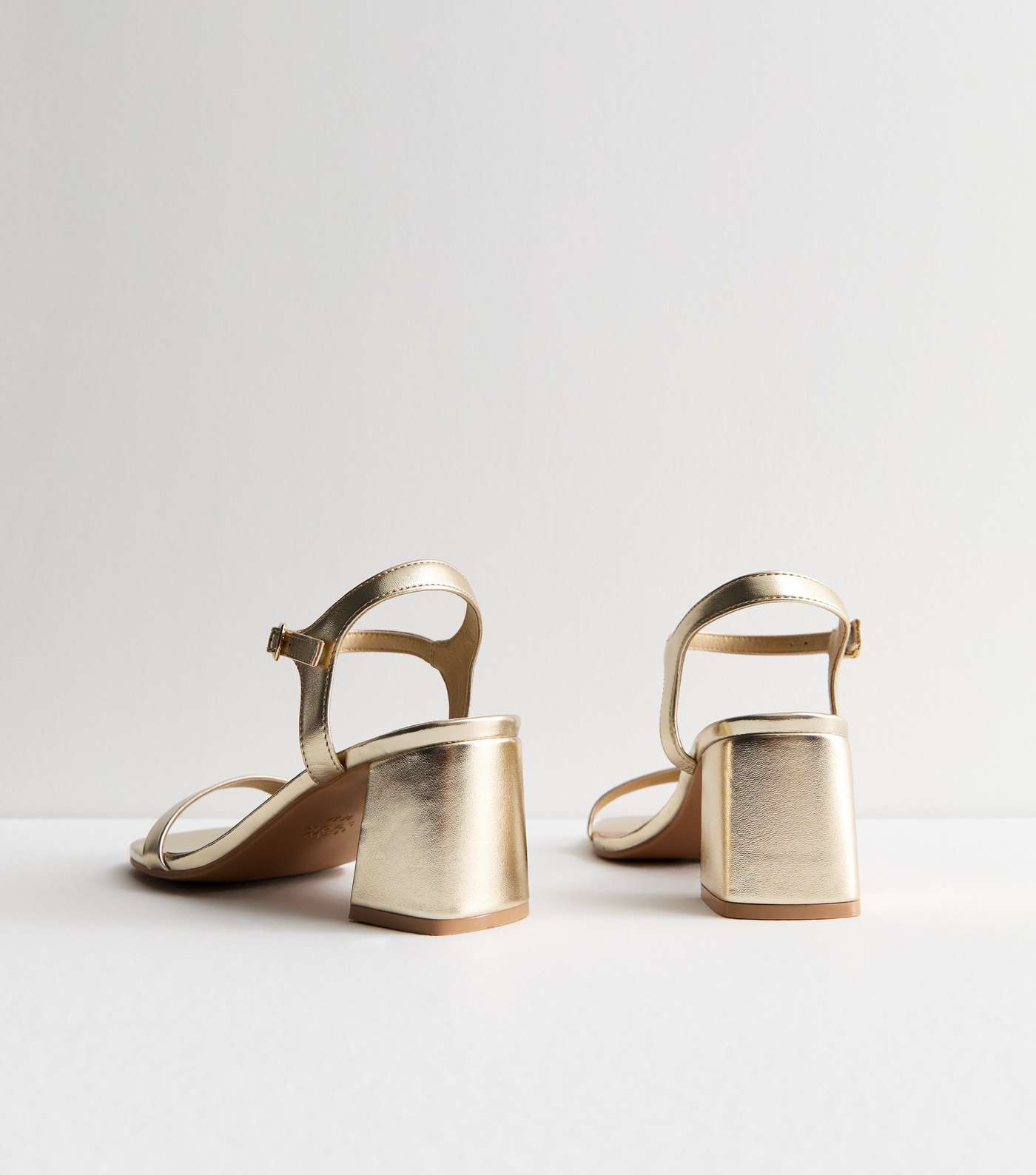 Wide Fit Gold Leather-Look 2 Part Block Heel Sandals Image 4