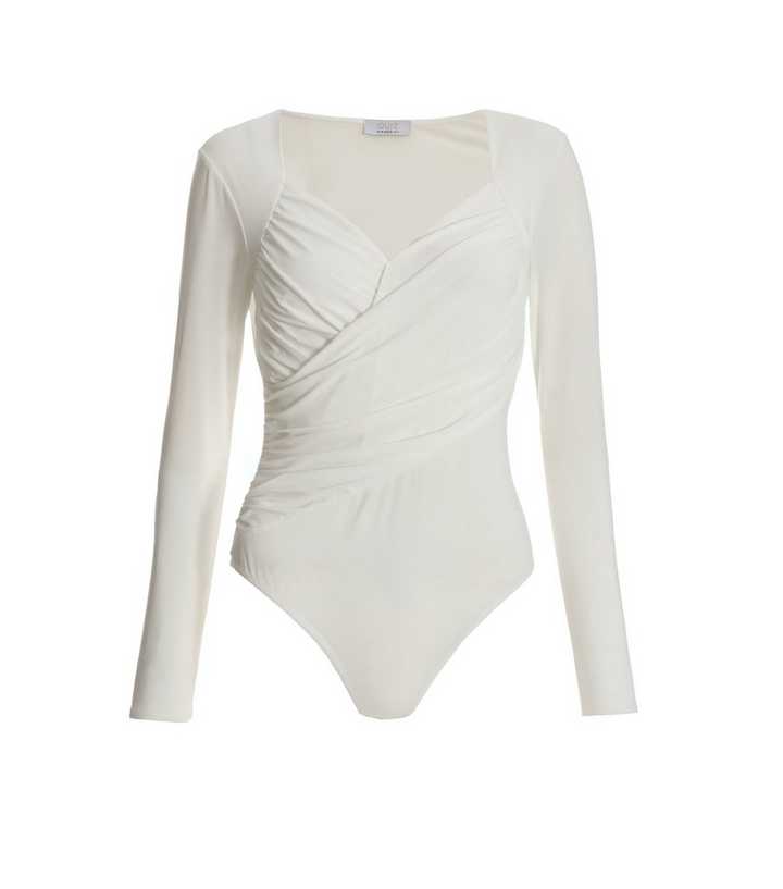 Cream plunge long sleeve bodysuit