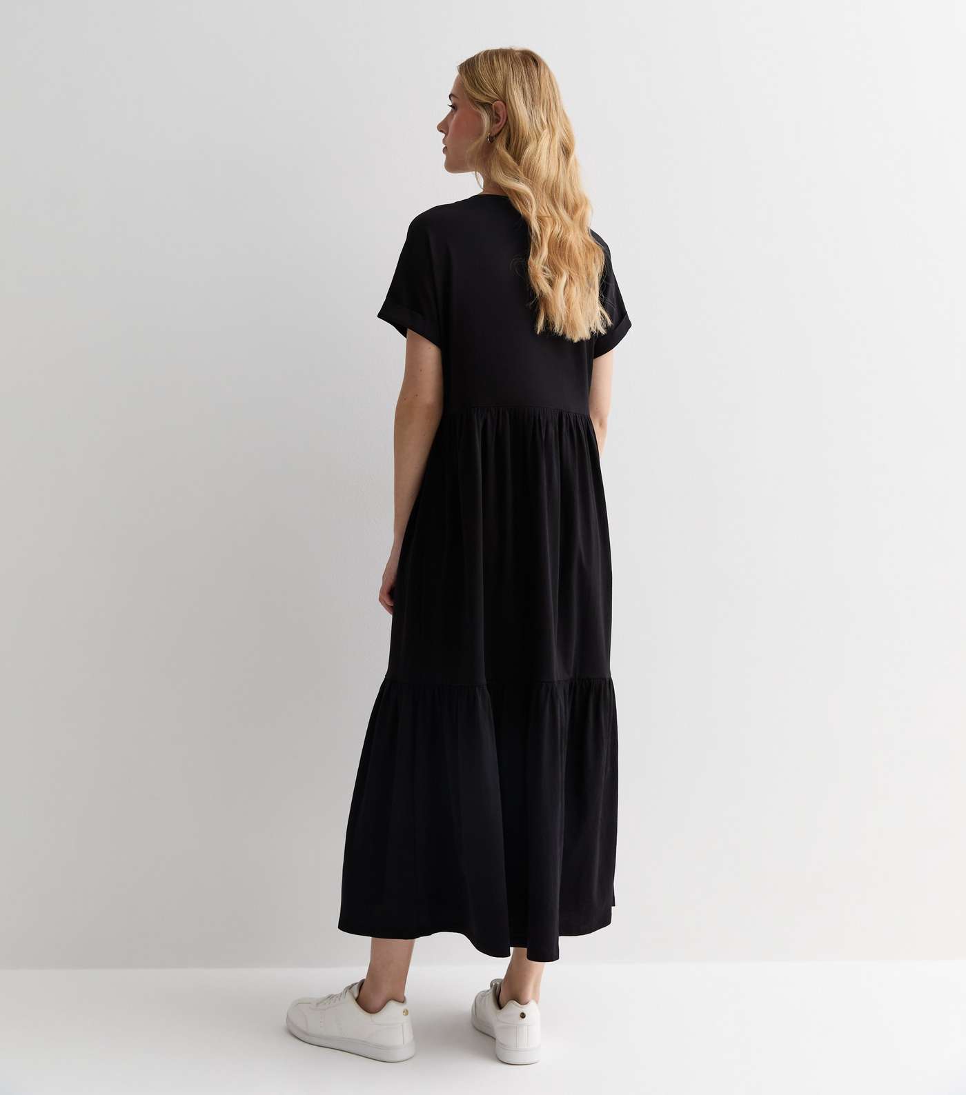 Black Cotton Midi Smock Dress Image 4