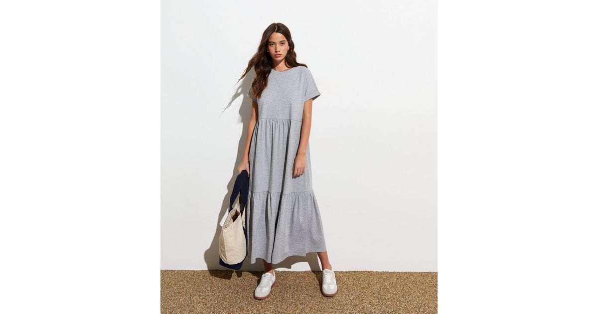 COS Grey Tunic Smock MIDI Dress Cotton Long Sleeves With Pockets Size36 FE001 main image 1