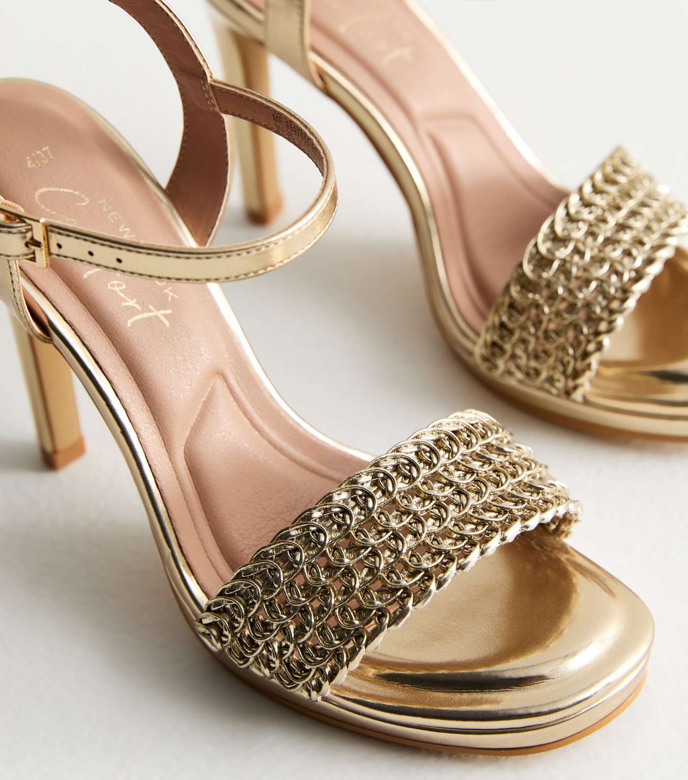 Gold Metallic 2 Part Woven Stiletto Heel Sandals Image 5
