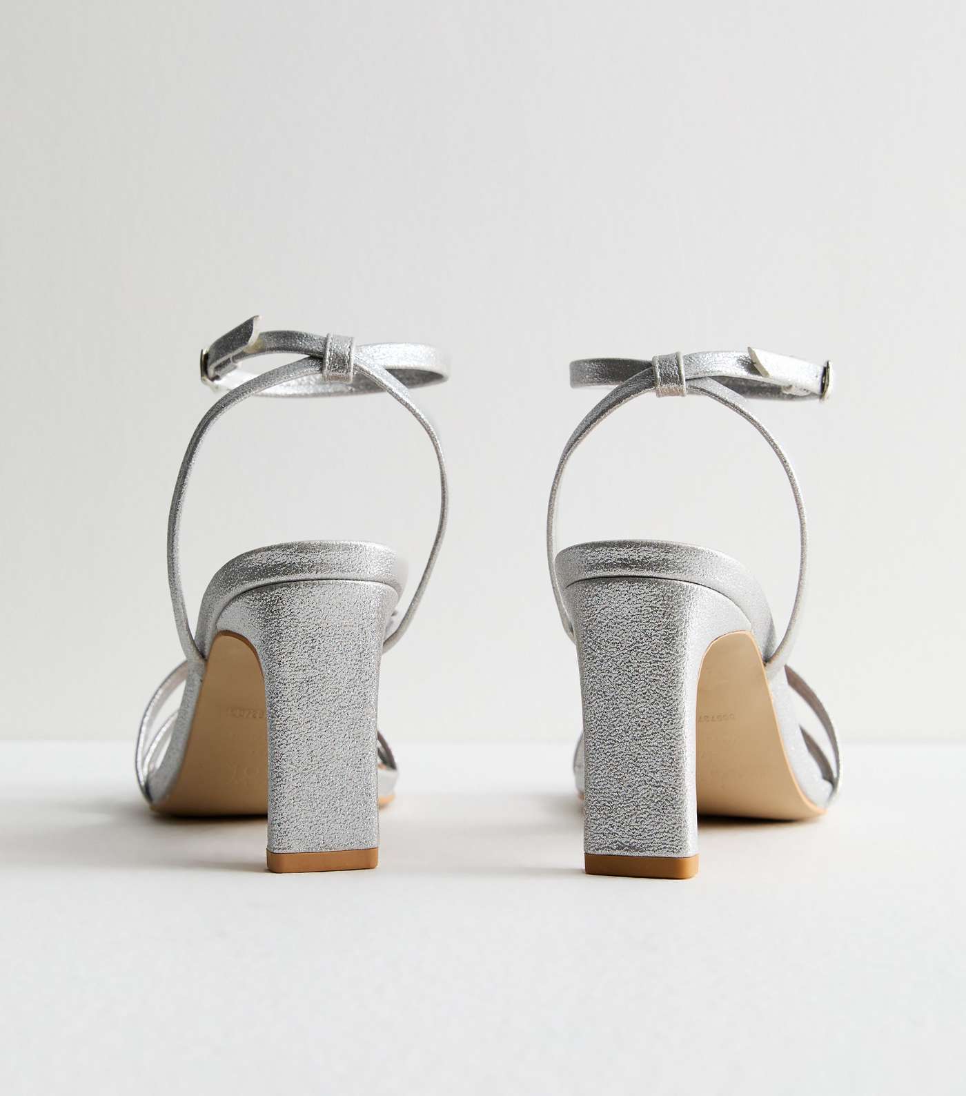 Silver Shimmer Strappy Slim Block Heel Sandals Image 4