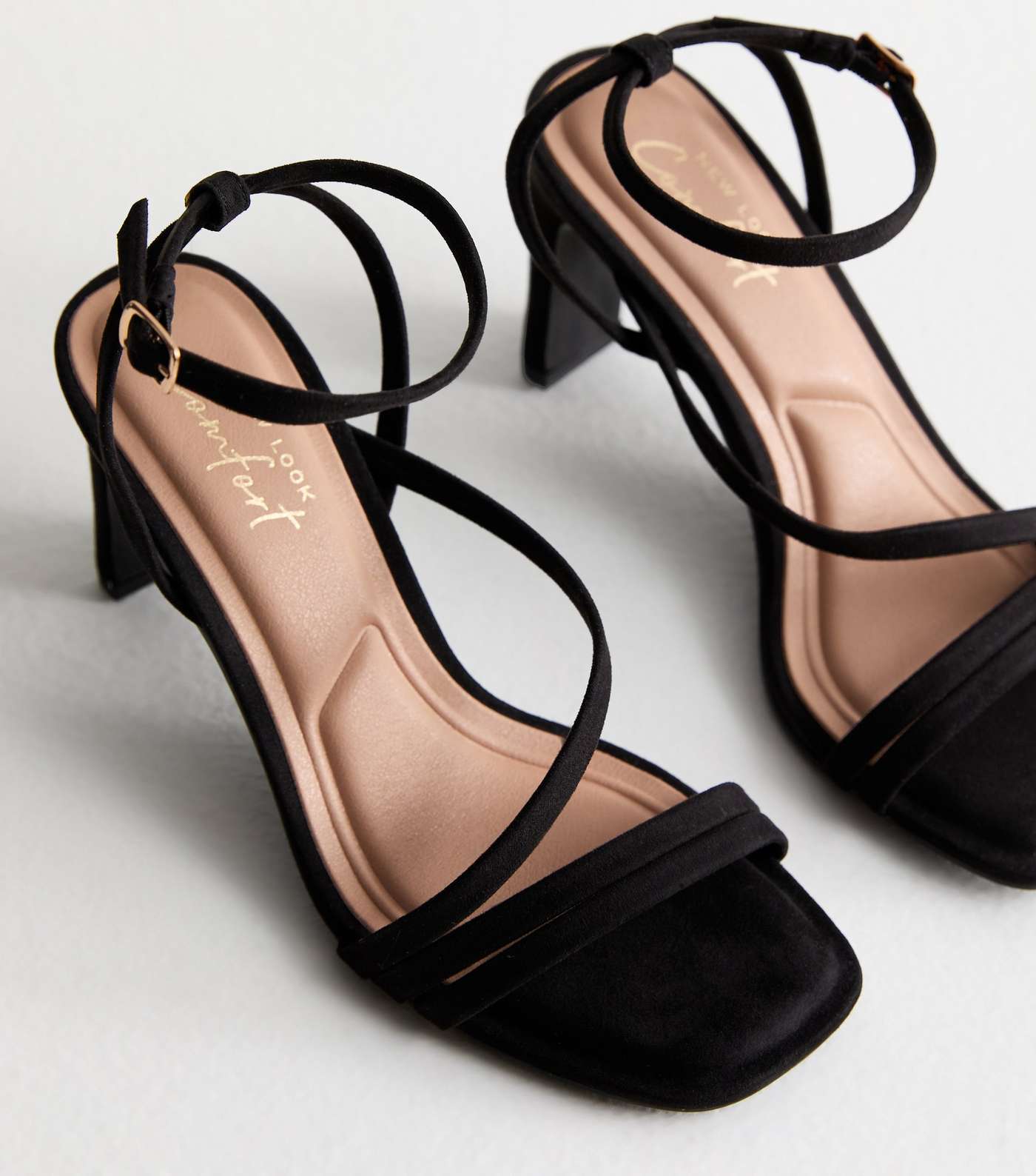 Black Suedette Slim Block Heel Sandals Image 3