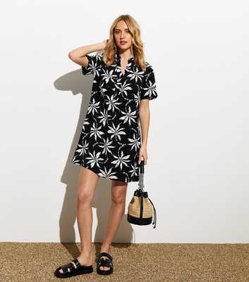 Black Palm Tree Print Tunic Dress