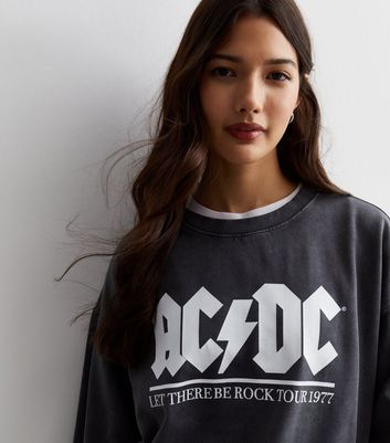 Dark Grey Acid Wash ACDC Logo Sweatshirt New Look