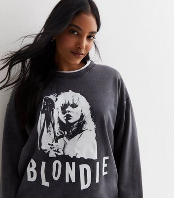 Dark Grey Acid Wash Blondie Logo Sweatshirt New Look