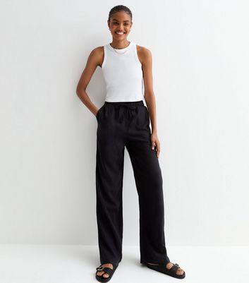 Tall Black Linen-Blend Wide Leg Trousers New Look
