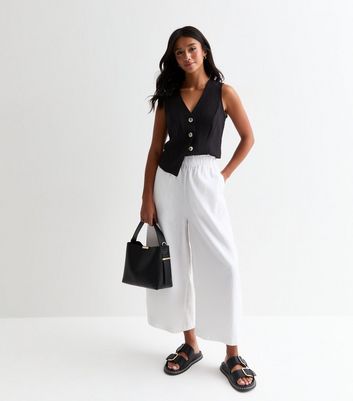 petite white cropped trousers