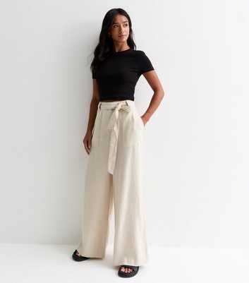 Petite Stone Linen-Blend Paperbag Trousers