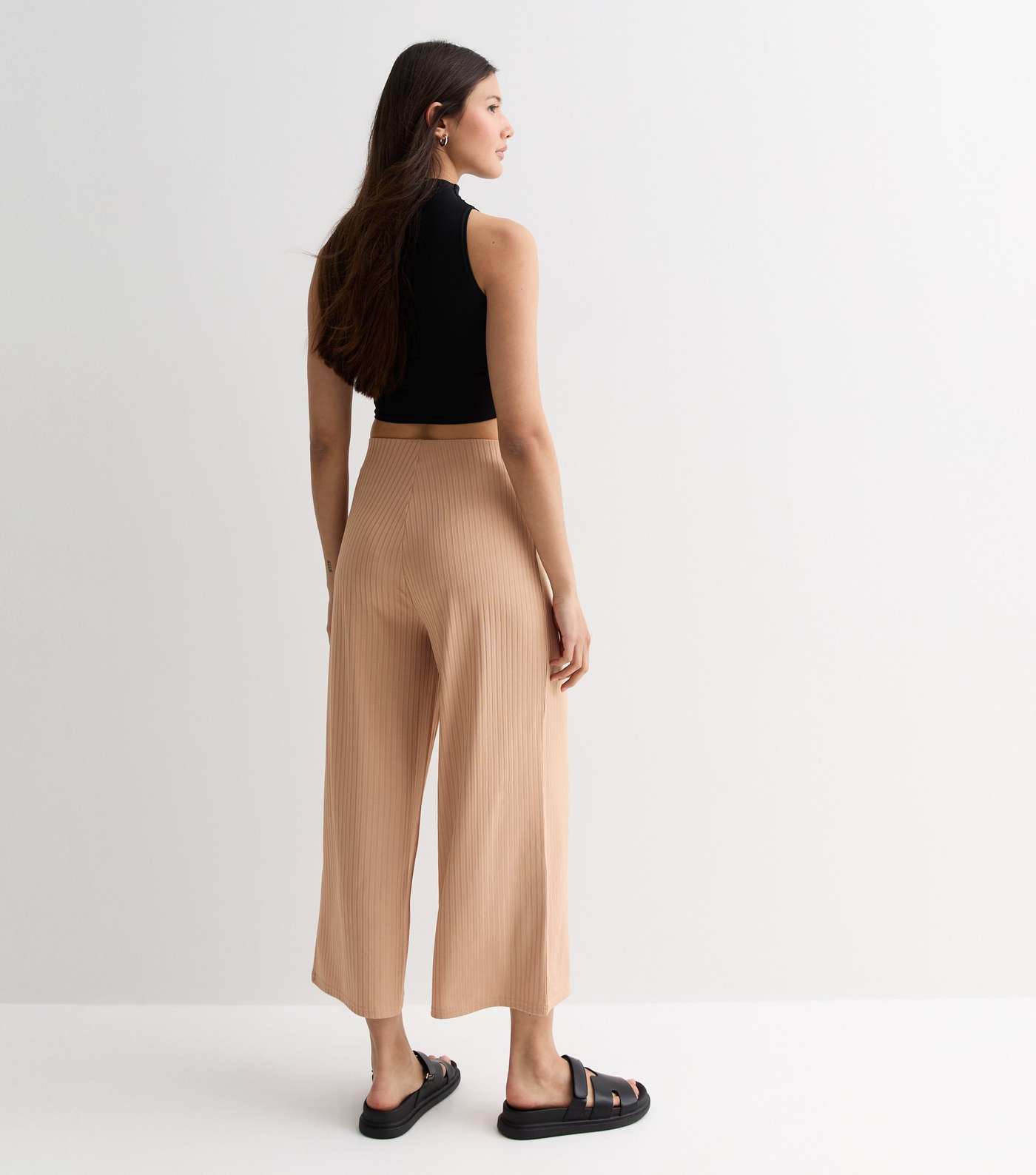 Stone Ribbed Jersey Crop Wide Leg Trousers Image 4
