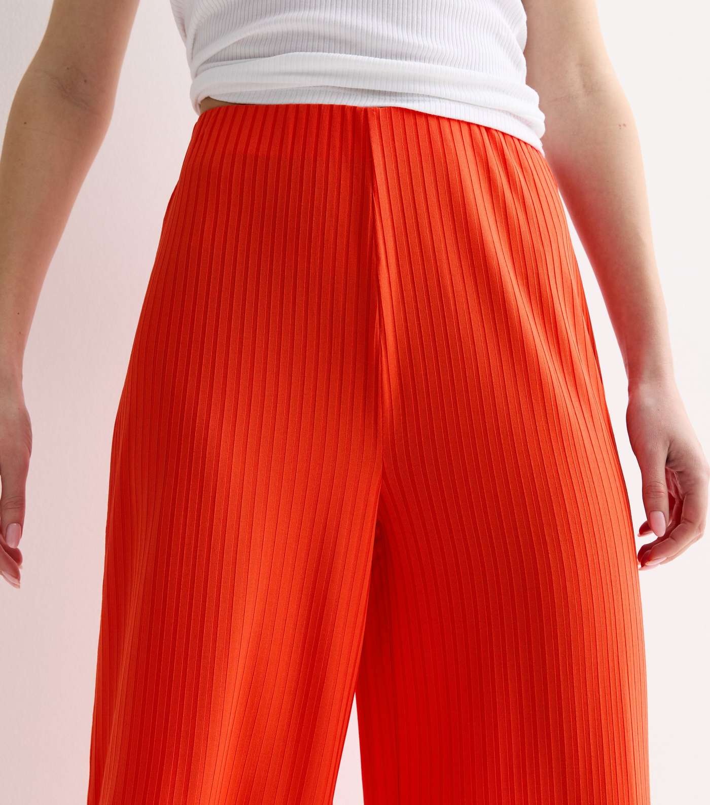Red Ribbed Jersey Crop Wide Leg Trousers Image 2