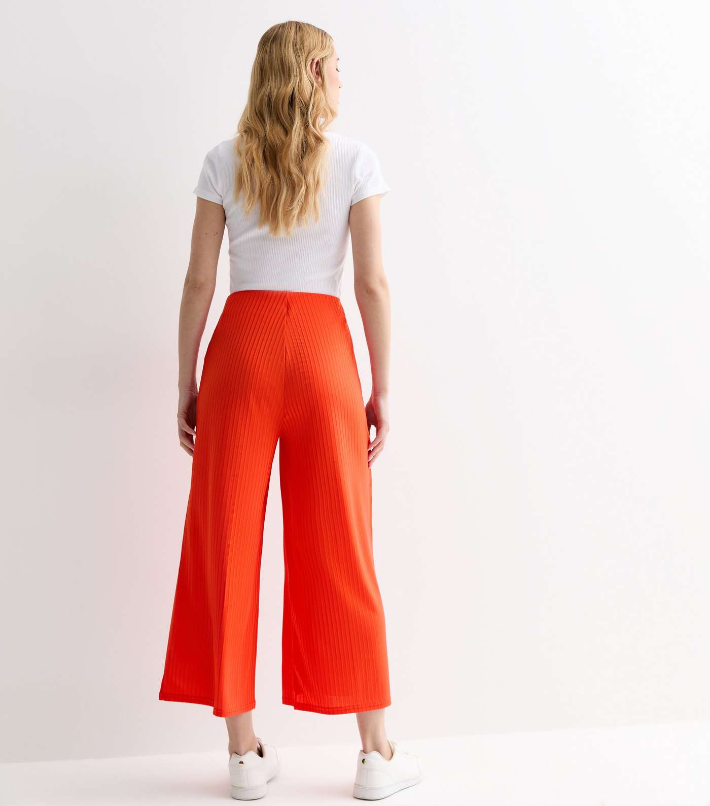 Red Ribbed Jersey Crop Wide Leg Trousers Image 4