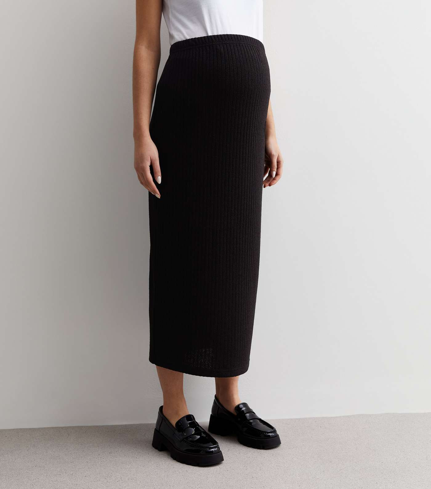 Maternity Black Ribbed Knit Midaxi Skirt Image 2