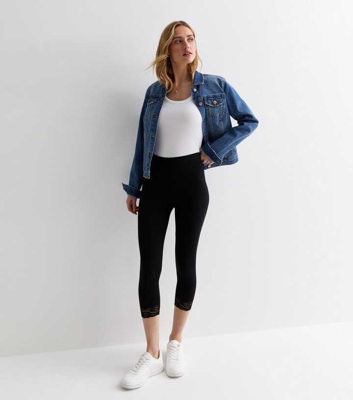 Black Lace Trim Cropped Leggings