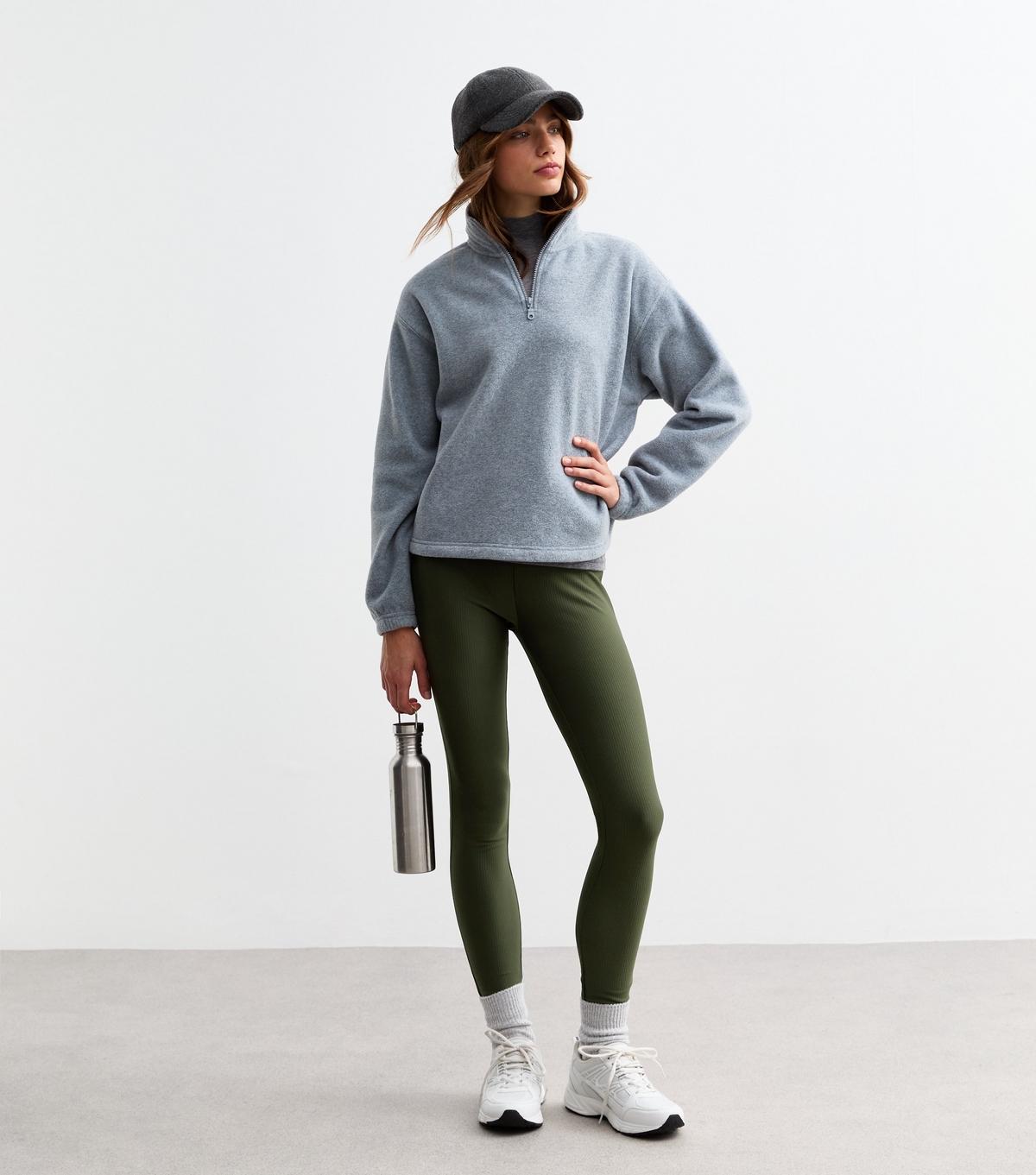Women's Khaki Ribbed Leggings New Look
