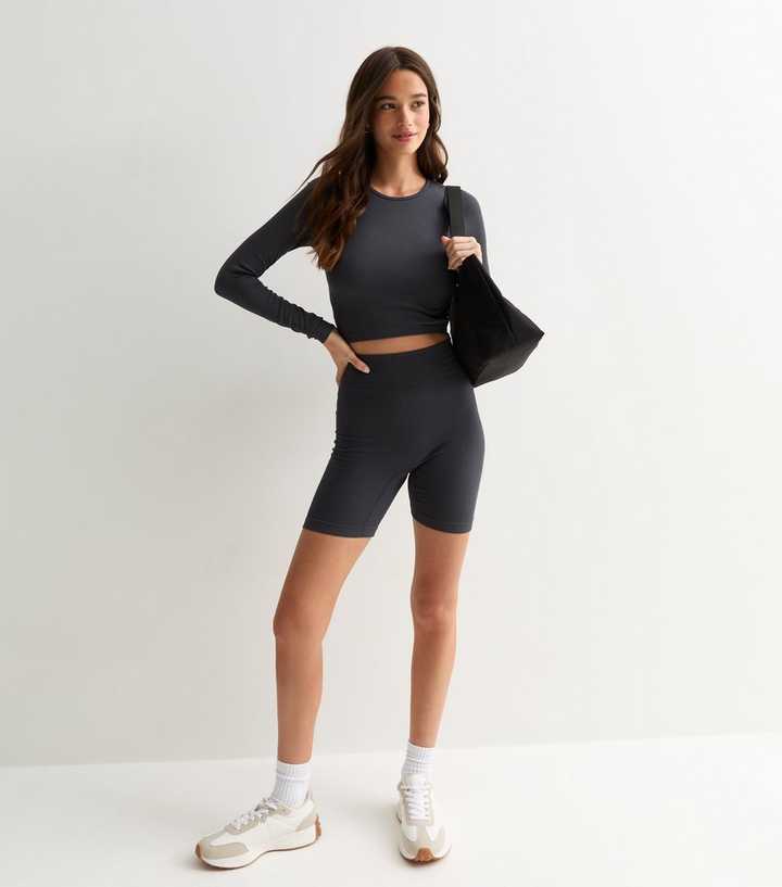 Dark Grey Stretch Seamless Cycling Shorts 