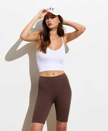 Dark Brown Stretch Seamless Cycling Shorts 