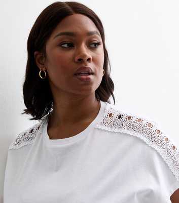 Curves White Cotton Crochet Trim T-Shirt