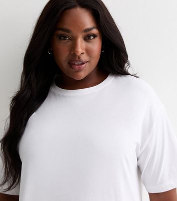 Curves White Cotton Split Hem T-Shirt New Look