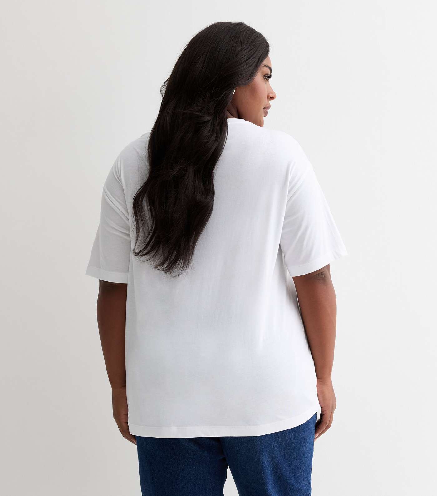 Curves White Cotton Split Hem T-Shirt Image 4