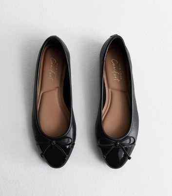 Black Leather-Look Contrast Ballerina Pumps