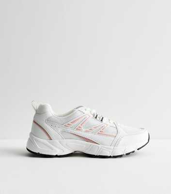 White Mesh Panelled Low Top Sports Trainers 