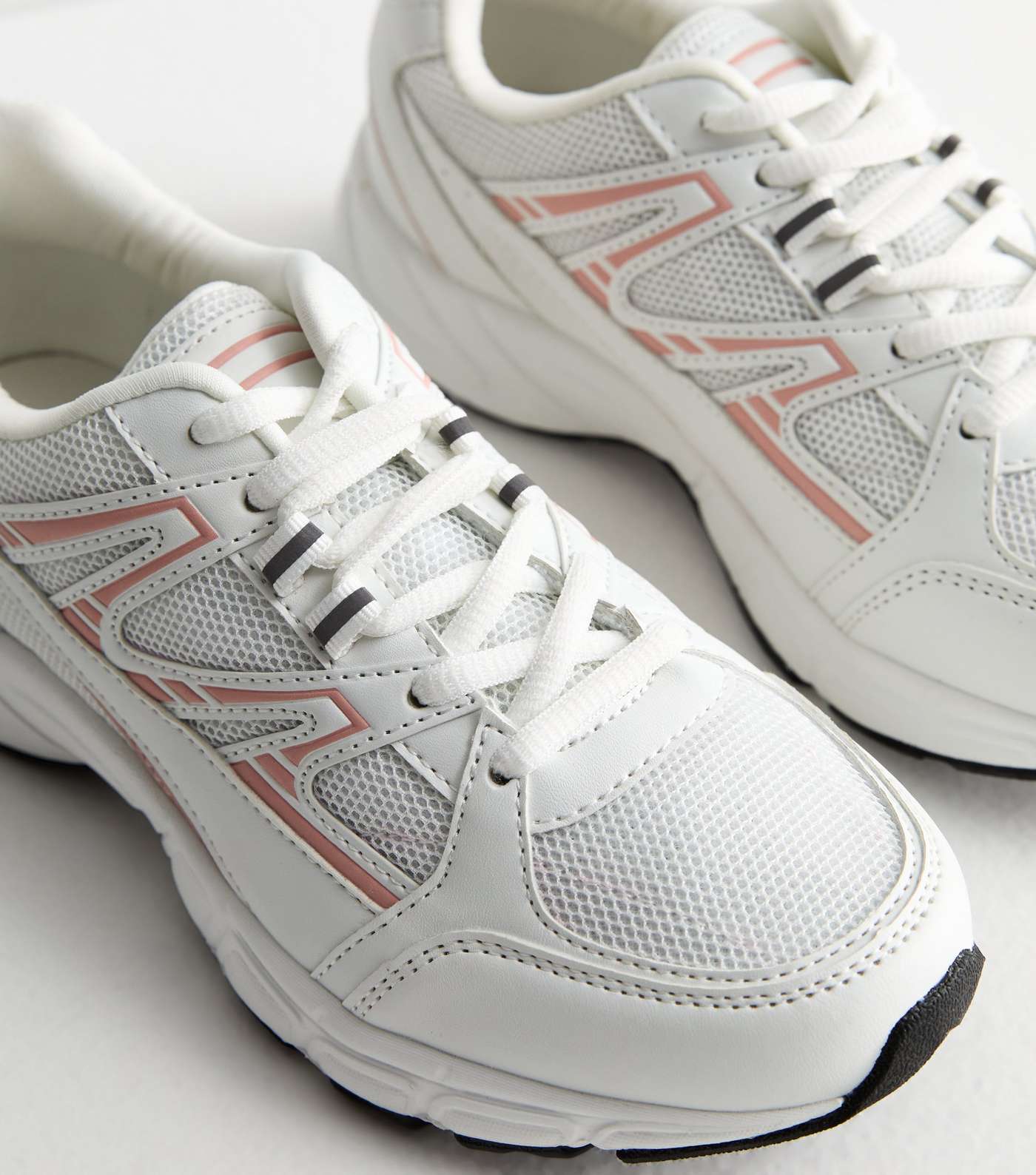 White Mesh Panelled Low Top Sports Trainers  Image 3