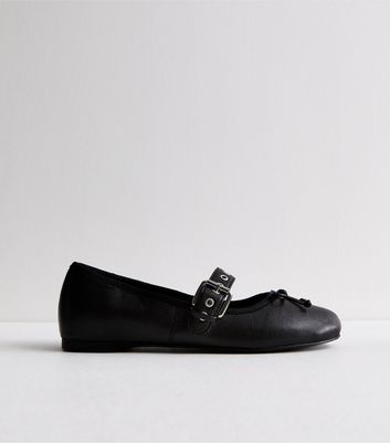 Black Leather-Look Strappy Ballerina Pumps New Look