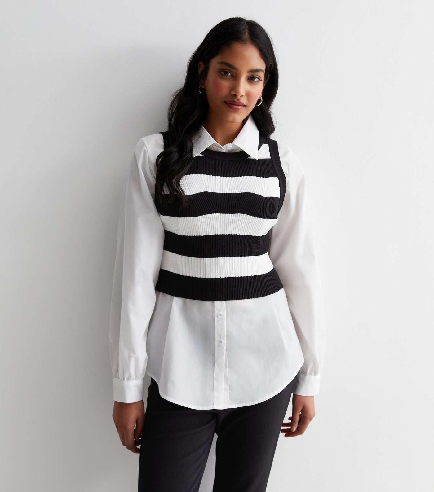 White Stripe 2 In 1 Ribbed Shirt Image 3