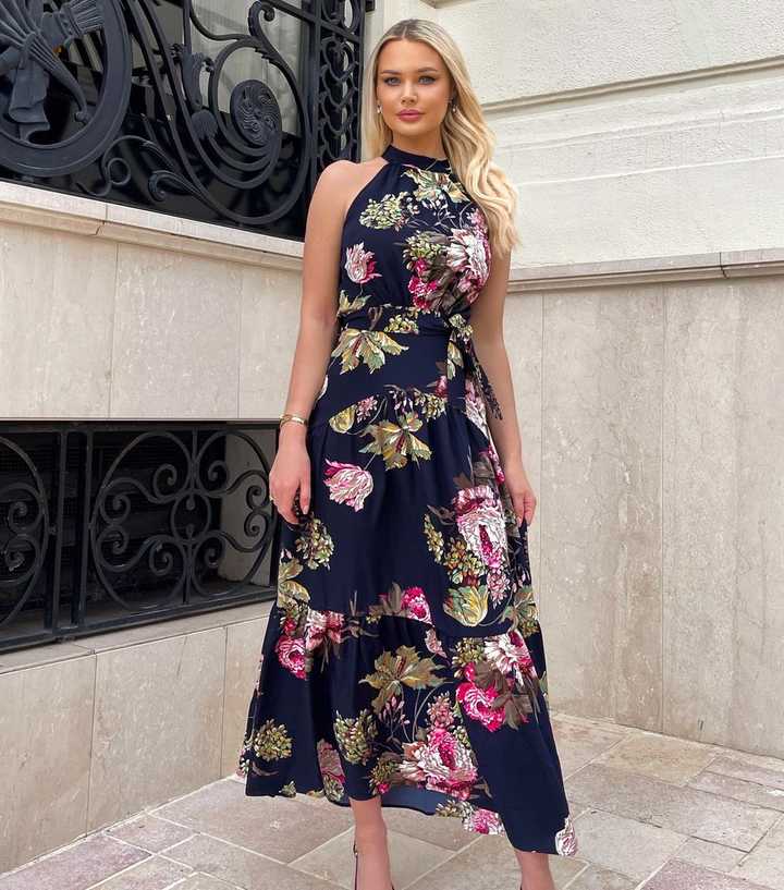 AX Paris Navy Floral Halter Midi Dress