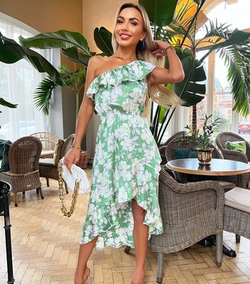 AX Paris Green Floral One Shoulder Midi Dress New Look