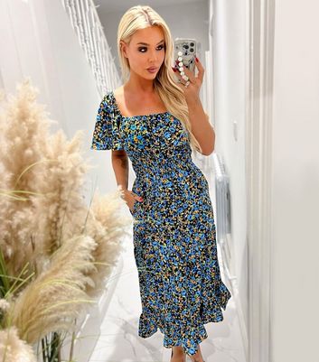 AX Paris Blue Ditsy Floral Smock Midi Dress | New Look