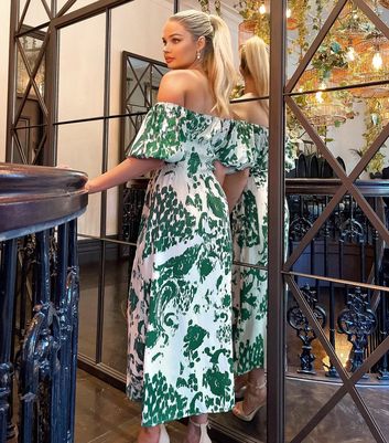 AX Paris Green Abstract Print Bardot Midi Dress New Look