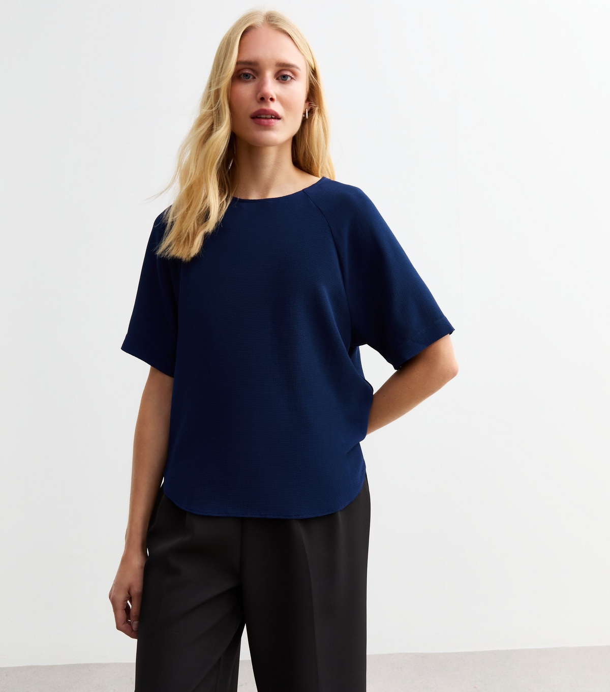 Women's Blue Woven Crew Neck T-Shirt New Look