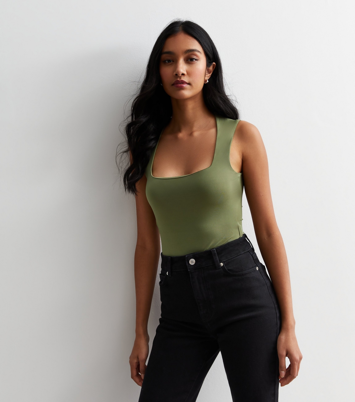 Women's Khaki Square Neck Bodysuit New Look