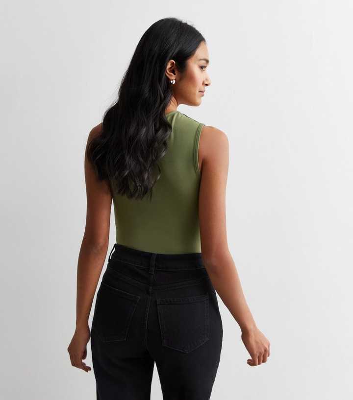 New Look square neck bodysuit in light green