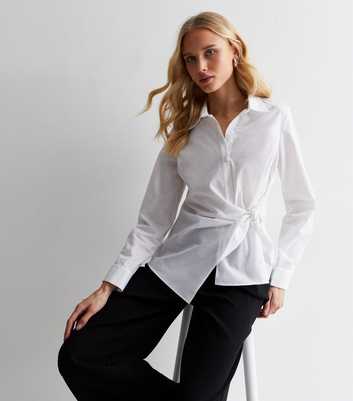 White Cotton Poplin Tie Side Shirt